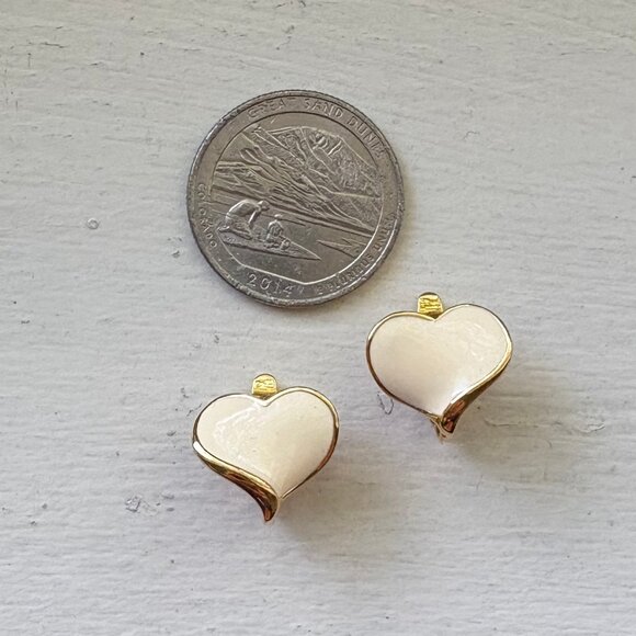 Cream Enamel Goldtone Heart Clip-On Earrings - Picture 8 of 8